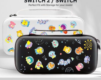 かわいいモンスターのファンアートデザインのNintendo Switch 2/Switch用キャリーケース、スクリーンプロテクター付き保護トラベルポーチ、ゲームカートリッジ10個収納可能