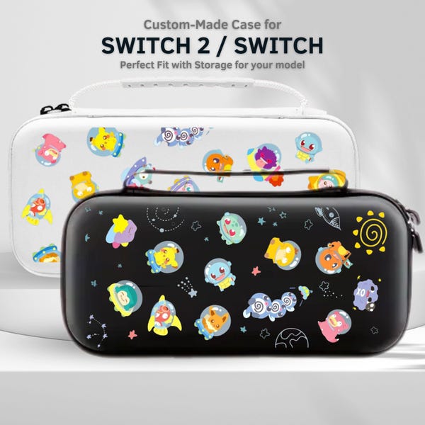 Cute Monster Fanart Carry Switch Case for Nintendo Switch 2/Switch, Protective Travel Pouch with Screen Protector, 10 Game Cartridge Slot