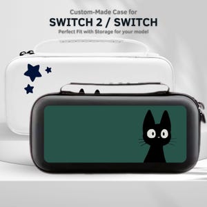 May include: Two custom-made Switch 2 / Switch cases. One is white with blue star decals, the other is black with a green background and a black cat graphic. The text on the top says "Custom-Made Case for SWITCH 2 / SWITCH".