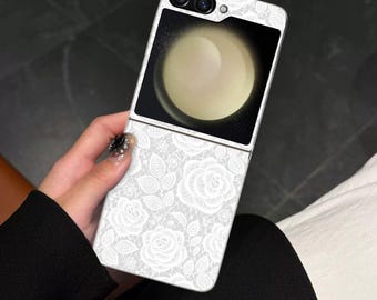 Rose Lace Pattern Galaxy Flip Phone Case for Samsung Galaxy Z Flip, Motorola Razr with Screen Protector