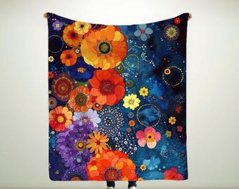 Dark Botanical Floral Throw Blanket, Super Soft Cozy Fleece, Lightweight Plush Bedding Couch Blanket, Home Decor