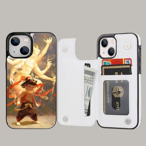 Leuke Nezha Aesthetic Wallet-telefoonhoesje met kaarthouder voor iPhone 16 15 14 13 Pro Max Plus, Samsung Galaxy S25 S24 S23 Ultra Plus