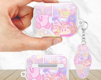 Funda estética con diseño de Kirby Fanart para AirPods Pro 3, 2 y 1, AirPod 4 y 3, AirPod 2 y 1 generación, con llavero.