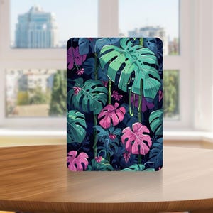 Cute Jungle Leaves Kindle Case with Hand Strap for Kindle 6 6.8 7 inch, Paperwhite 12 11, Kindle Colorsoft/Scribe/Oasis, Kindle 11 10 Gen