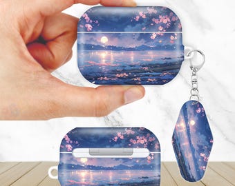 Cute Moon Aesthetic AirPods Case for AirPods Pro 2 1, AirPod 4 3, AirPod 2 1 Gen, Aesthetic Cover with Keychain Keyring