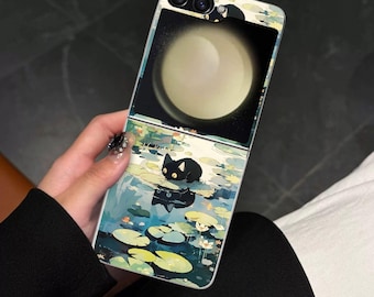 Black Cat Kitten Flip Phone Case for Samsung Galaxy Z Flip,  Motorola Razr, with Screen Protector