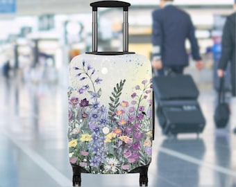 Wildflower Artwork Luggage Cover, Travel Suitcase Cover Protector Skins, Custom Photo Print Available Fits for 18-32 Inch Trip Luggage