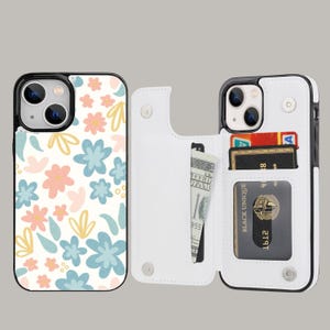 Capa de celular com estampa floral fofa e porta-cartões para iPhone 16 15 14 13 Pro Max Plus, Samsung Galaxy S25 S24 S23 Ultra Plus