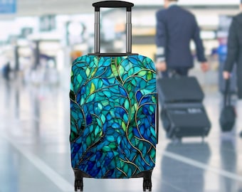 Botanical Stained Glass Luggage Cover, Travel Suitcase Cover Protector Skins, Custom Photo Print Available Fits for 18-32 Inch Trip Luggage