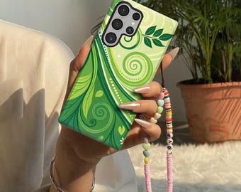 Green Abstract Botanical Galaxy S Phone Case Compatible with MagSafe for Samsung Galaxy S26 S25 S24, Galaxy S Ultra Plus, Galaxy A55 A54 A53