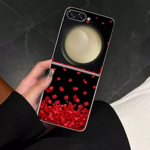 Black Red Rose Galaxy Flip Phone Case for Samsung Galaxy Z Flip, Motorola Razr with Screen Protector