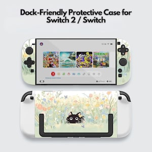 Cute Black Cat Switch Case for Nintendo Switch 2, Switch OLED, Dock-Friendly Protective Snap Cover, Hard Shell