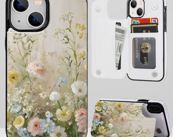 Funda tipo cartera con diseño floral Silvestres y tarjetero para iPhone 17 16 15 14 13 Pro Max Plus, Galaxy S26 S25 S24 S23 Ultra Plus