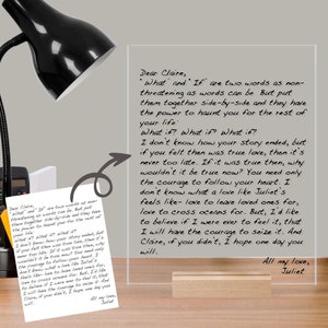 Soporte de placa de acrílico con carta escrita a mano, regalo escrito a mano para carta o receta, regalo conmemorativo escrito a mano para aniversario, mamá, esposa