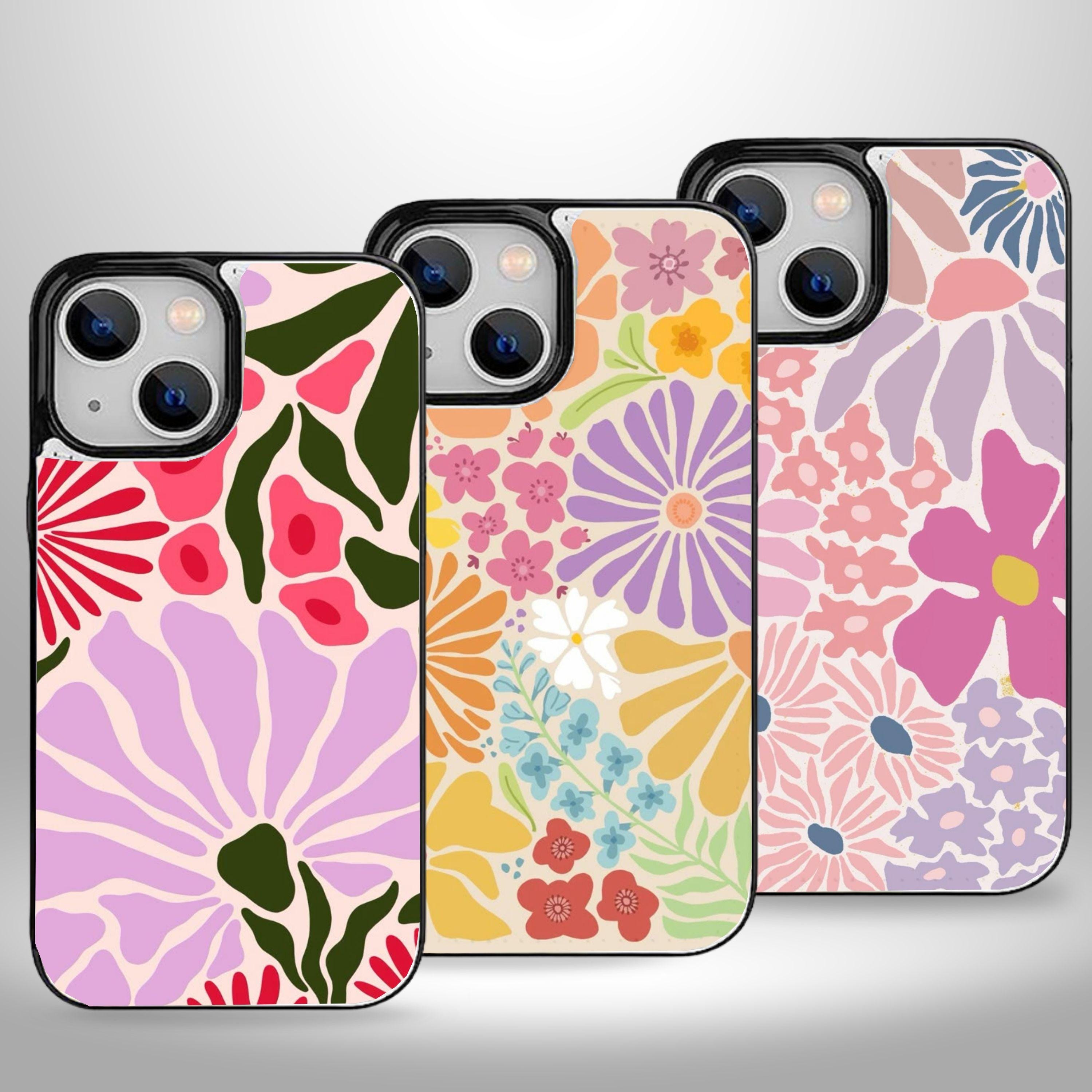 Flower Illustration Wallet Phone Case with Card Holder for iPhone 16 15 14 13 Pro Max Plus, Samsung Galaxy S25 S24 S23 Ultra Plus