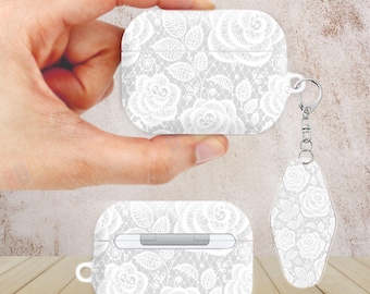 Rose Lace Pattern AirPods Case for AirPods Pro 3 2 1, AirPod 5 4 3 2 1, Protective Cover with Keychain