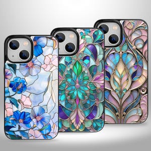 Funda tipo billetera con diseño de vitral y tarjetero para iPhone 16, 15, 14 y 13 Pro Max Plus y Samsung Galaxy S25, S24 y S23 Ultra Plus