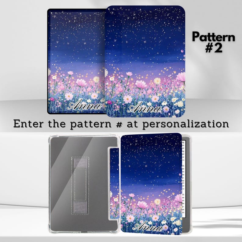 Personalized Night Sky Wildflowers Kindle Case With Hand Strap for ...