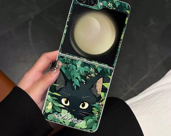 Personalized Black Cat Galaxy Flip Phone Case for Samsung Galaxy Z Flip, Motorola Razr with Screen Protector