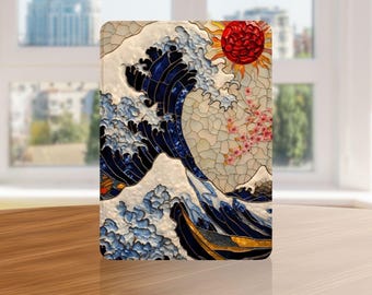 Cute Stained Glass Wave Kindle Case with Hand Strap for Kindle 6 6.8 7 inch, Paperwhite 12 11, Kindle Colorsoft/Scribe/Oasis, Kindle 11 10