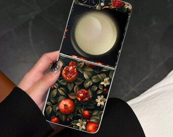 ボタニカルアート ダーク Galaxy Z フリップ フォンケース Samsung Galaxy Z Flip 7 7FE 6、Flip 5 4 3、Galaxy Z Flip7 Flip6 Flip5用 衝撃吸収カバー