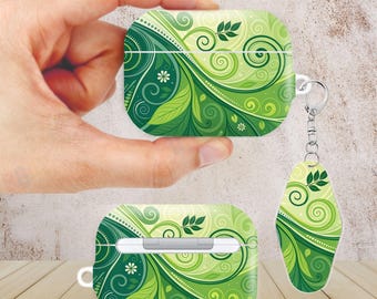 Green Abstract Botanical AirPods Case for AirPods Pro 3 2 1, AirPod 4 3 2 1 Gen, Protective Cover with Keychain