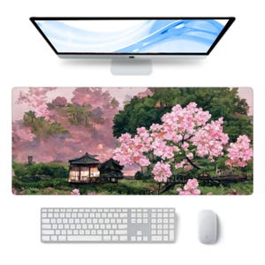 Cute Cherry Blossoms Desk Mat, Large Mouse Pad, Gaming Mousepad Deskpad, Full Size Mice Pad, Desk Matt for Keyboard, Laptop, MacBook