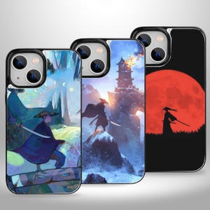 Samurai Anime Aesthetic Wallet-telefoonhoesje met kaarthouder voor iPhone 16 15 14 13 Pro Max Plus, Samsung Galaxy S25 S24 S23 Ultra Plus