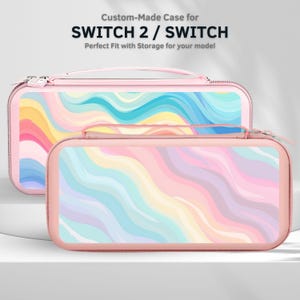 May include: Two pink Switch 2 / Switch cases with a colorful, wavy design. The cases have a zipper closure and the text "Custom-Made Case for SWITCH 2 / SWITCH" is visible.