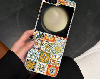 Cute Funky Tiles Galaxy Flip Phone Case for Samsung Galaxy Z Flip 7 7FE, Flip 6 5 4 3, Galaxy Z Flip7 Flip6 Flip5, Shock Absorbent Cover