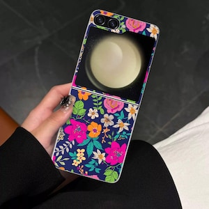 Vintage Floral Prints Galaxy Flip Phone Case for Samsung Galaxy Z Flip, Motorola Razr with Screen Protector