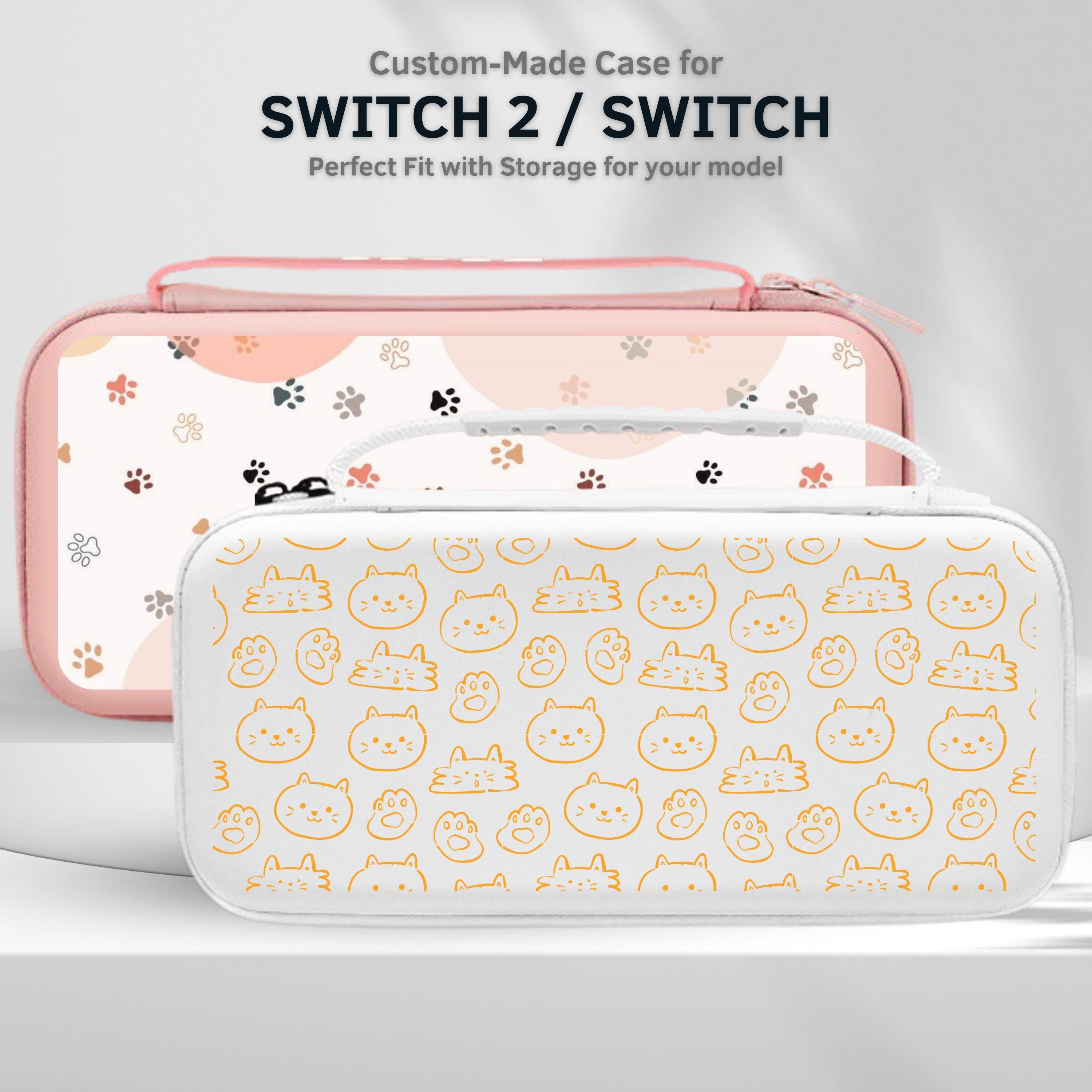 かわいいペットの猫の顔の足跡スイッチケース、Nintendo Switch 2