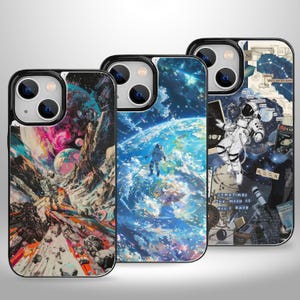 Astronaut Weltraum Ästhetische Handyhülle mit Kartenhalter für iPhone 16 15 14 13 Pro Max Plus, Samsung Galaxy S25 S24 S23 Ultra Plus