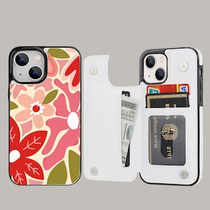 Funda tipo cartera con diseño floral retro y tarjetero para iPhone 16, 15, 14 y 13 Pro Max Plus y Samsung Galaxy S25, S24 y S23 Ultra Plus