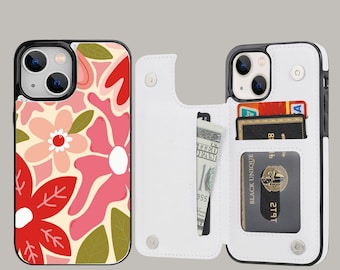 Retro Floral Aesthetic Wallet Phone Case with Card Holder for iPhone 16 15 14 13 Pro Max Plus, Samsung Galaxy S25 S24 S23 Ultra Plus