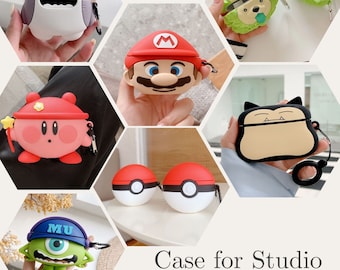 Custom Initial Name Case for Beats Studio Buds, Studio Buds+ Plus, Cute Cartoon 3D Case Cover, with Anti Lost Cord Strap, Keyring, Keychain