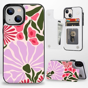 Étui portefeuille esthétique floral rétro avec porte-cartes pour iPhone 17 16 15 14 13 Pro Max Plus, Samsung Galaxy S26 S25 S24 Ultra Plus 2