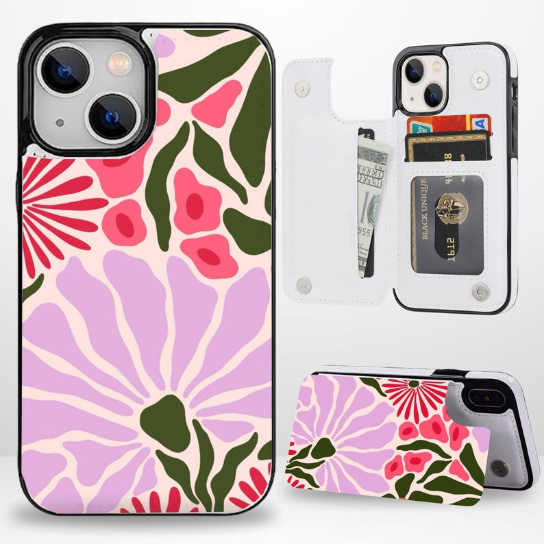 Étui portefeuille esthétique floral rétro avec porte-cartes pour iPhone 17 16 15 14 13 Pro Max Plus, Samsung Galaxy S26 S25 S24 Ultra Plus 2