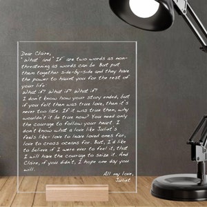 Soporte de placa de acrílico con carta escrita a mano real, carta escrita a mano personalizada, regalo conmemorativo escrito a mano para aniversario, mamá, esposa