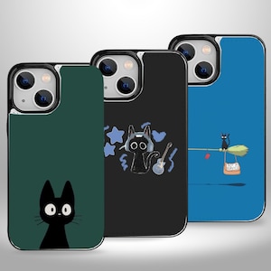 Anime Black Cat Aesthetic Wallet Phone Case with Card Holder for iPhone 17 16 15 14 13 Pro Max Plus, Samsung Galaxy S25 S24 S23 Ultra Plus