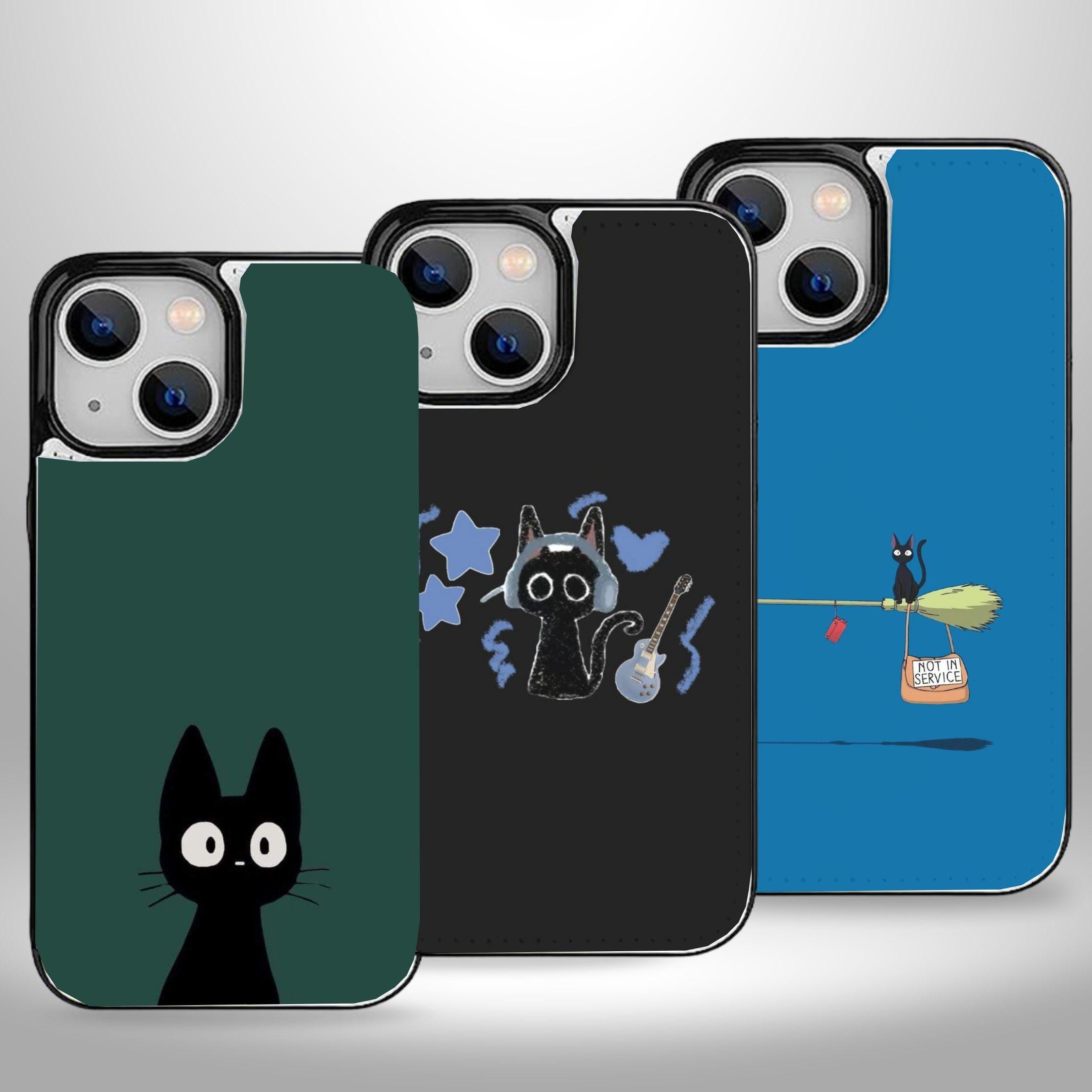 Anime Black Cat Aesthetic Wallet Phone Case with Card Holder for iPhone 16 15 14 13 Pro Max Plus, Samsung Galaxy S25 S24 S23 Ultra Plus