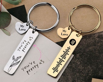 Personalized Song Keychain, Custom Spotify Code Music Keyring, Custom Name Birth Flower Bridesmaid Keychain, Birthday Gift, Mum Gift