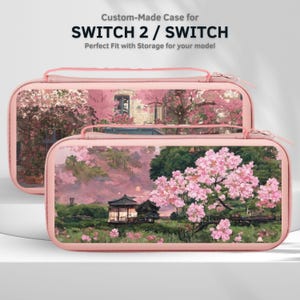 May include: Two pink Switch 2 / Switch cases with a landscape design featuring pink cherry blossoms and a traditional Japanese building. The cases have a zipper closure and the text "Custom-Made Case for SWITCH 2 / SWITCH".
