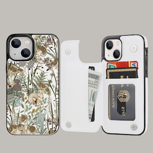 Capa de telefone tipo carteira botânica Art Nouveau com porta-cartões para iPhone 16 15 14 13 Pro Max Plus, Samsung Galaxy S25 S24 S23 Ultra Plus