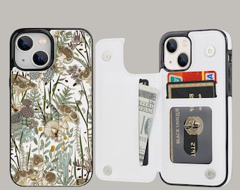 Botanical Art Nouveau Wallet Phone Case with Card Holder for iPhone 17 16 15 14 13 Pro Max Plus, Samsung Galaxy S25 S24 S23 Ultra Plus