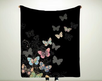 Whimsical Night Butterfly Throw Blanket, Super Soft Cozy Fleece, Lightweight Plush Bedding Couch Blanket, Home Decor