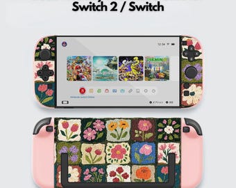 Ceramic Tile Floral Switch Case for Nintendo Switch 2, Switch OLED, Dock-Friendly Protective Snap Cover, Hard Shell