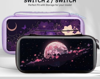 Custodia protettiva da viaggio a forma di luna per Nintendo Switch 2/Switch OLED, con pellicola protettiva per lo schermo, slot per 10 cartucce di gioco
