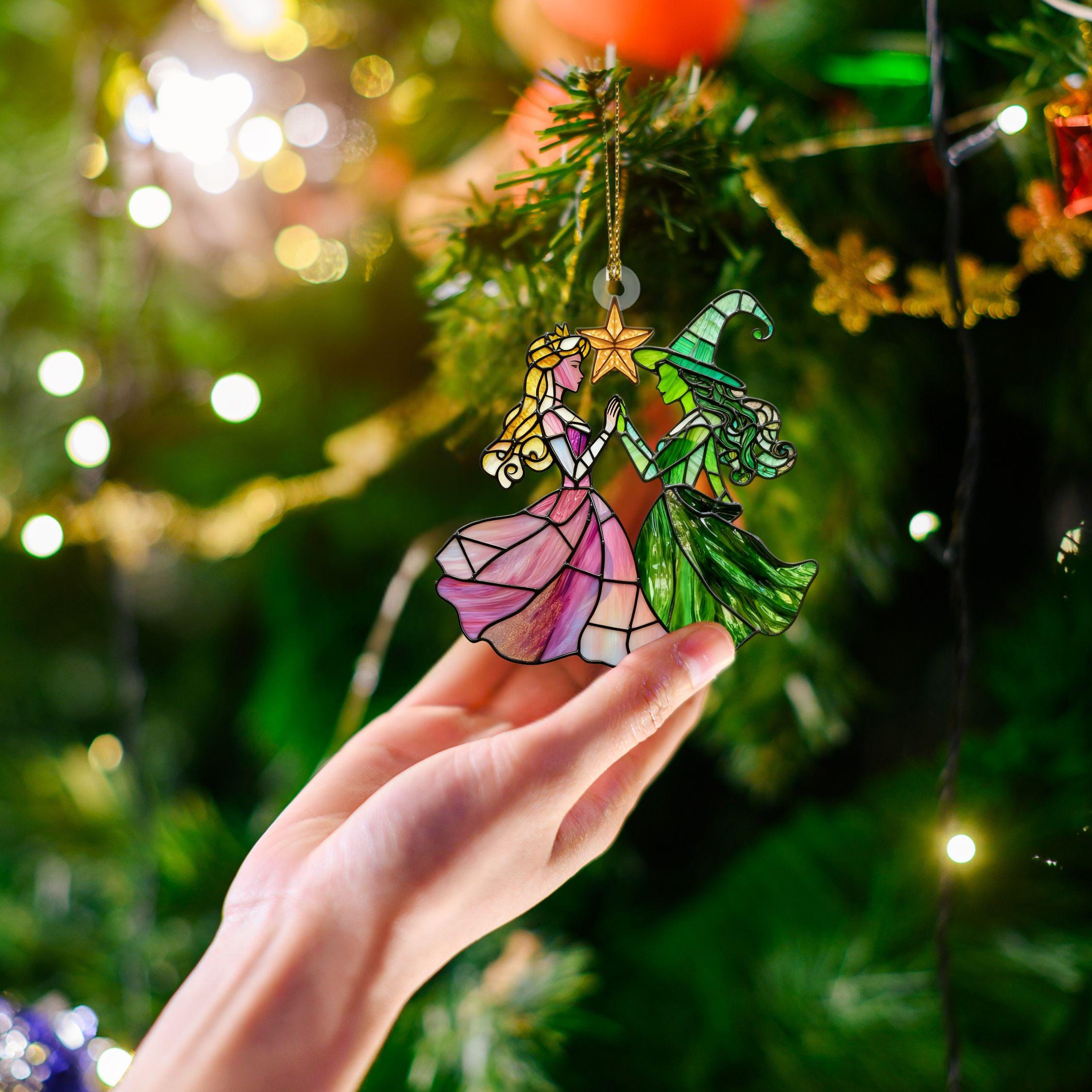 エルファバとグリンダのステンドグラス風クリスマスオーナメント、オズ