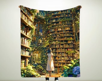 Cozy Botanical Bookstore Throw Blanket, Super Soft Cozy Fleece, Lightweight Plush Bedding Couch Blanket, Home Decor